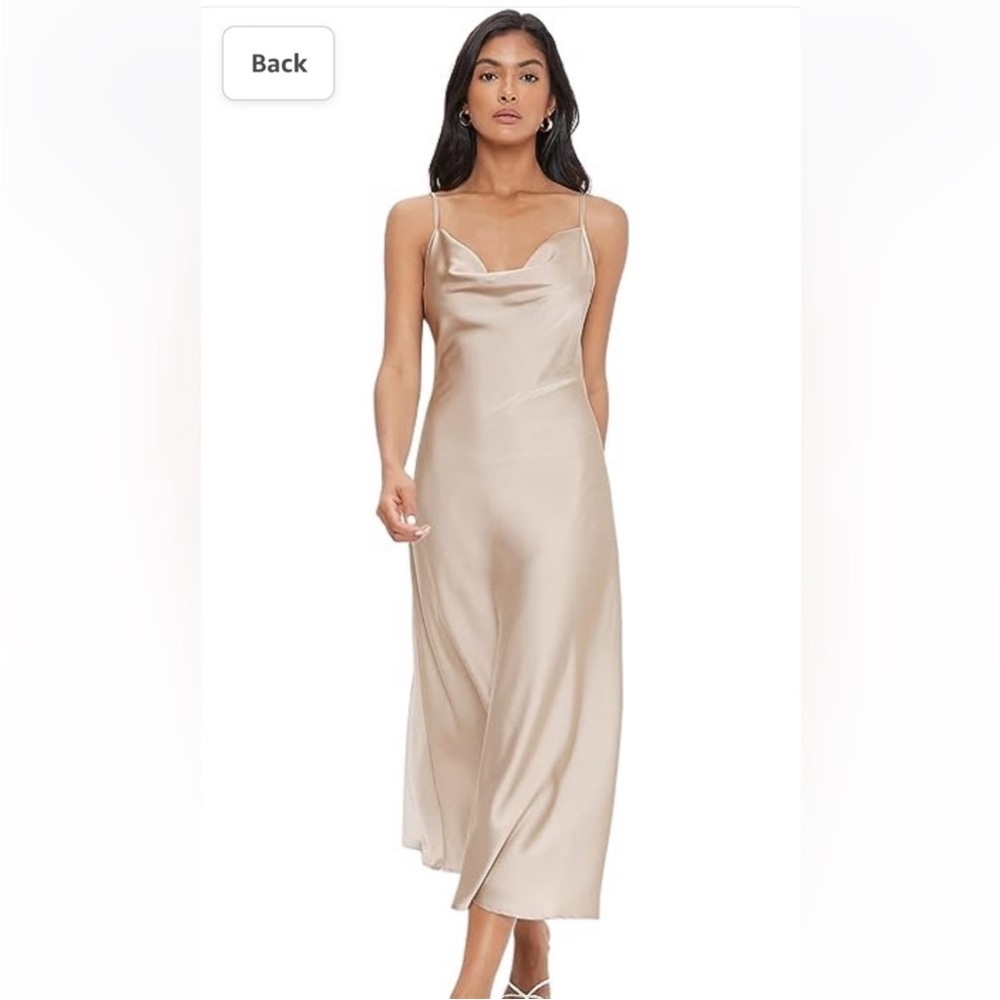 Women's Spaghetti Strap Cowl Neck Midi Slip Dress - Size XS Champagne